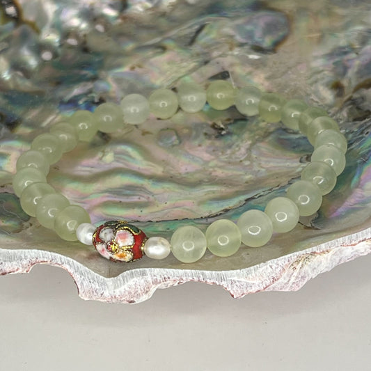 Jade and Cloisonne Beaded Bracelet