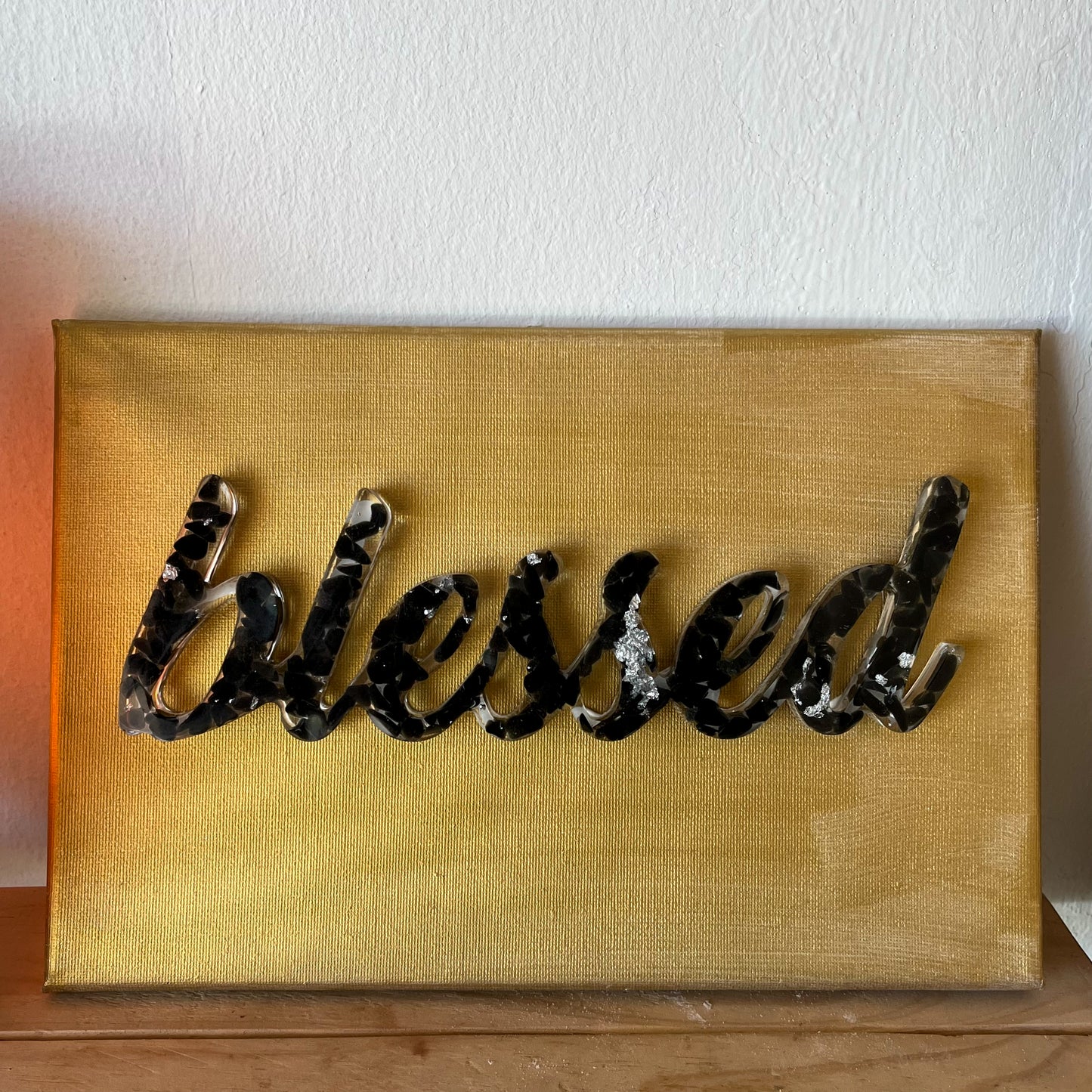 Assorted Gemstone Resin “blessed” Signs on Canvas