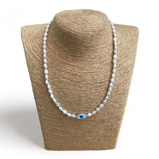 Pearl Evil Eye Necklace