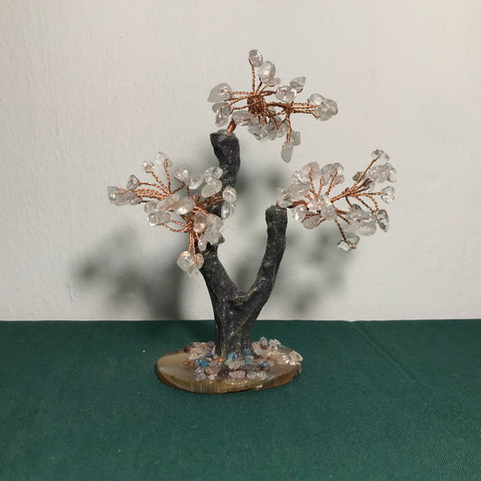 Clear Quartz Gemstone Tree with Agate Base - 14cm