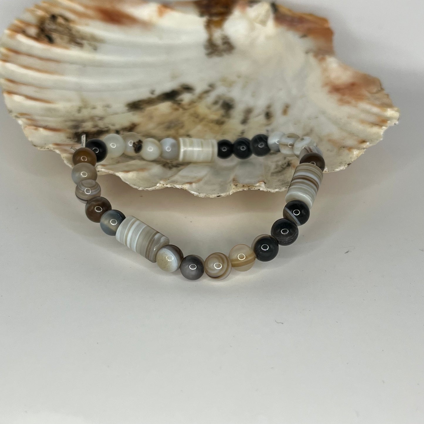 Agate Round and Cylinder Bead Bracelet - 17cm