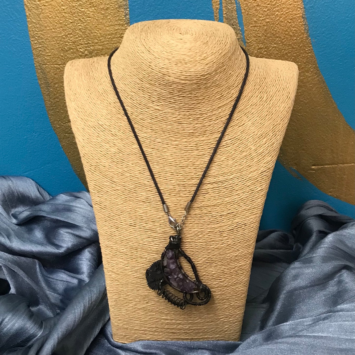 Amethyst Wire-bound Crescent Moon Necklace