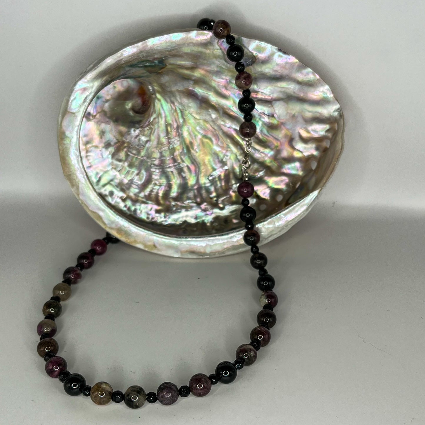 Faceted Black Tourmaline and and Round Agate Necklaces with Silver Clasp