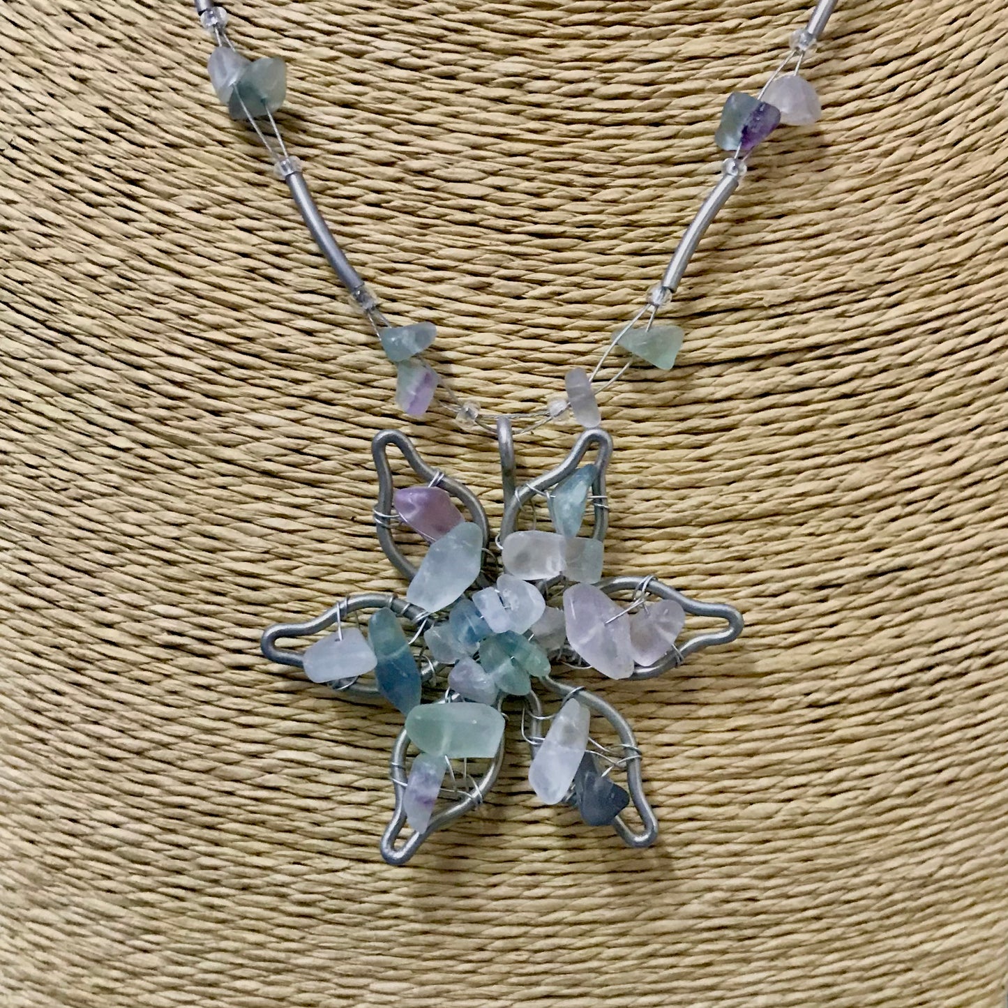 Fluorite Wire-Frame Flower Necklace
