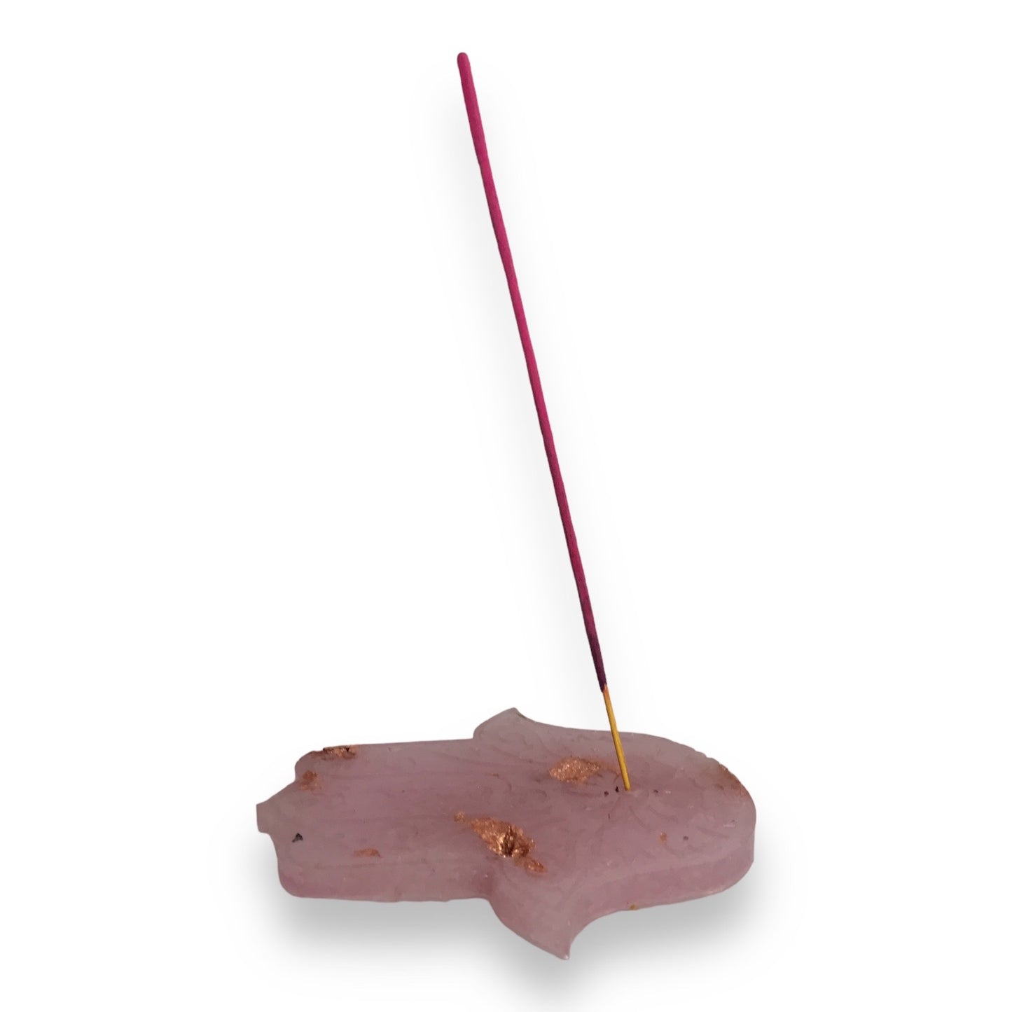 Rose Quartz & Copper Leaf Hamsa Hand Incense Holder - 12cm