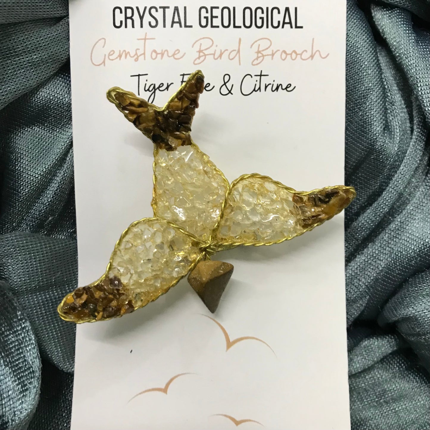 Assorted Gemstone Bird Brooch