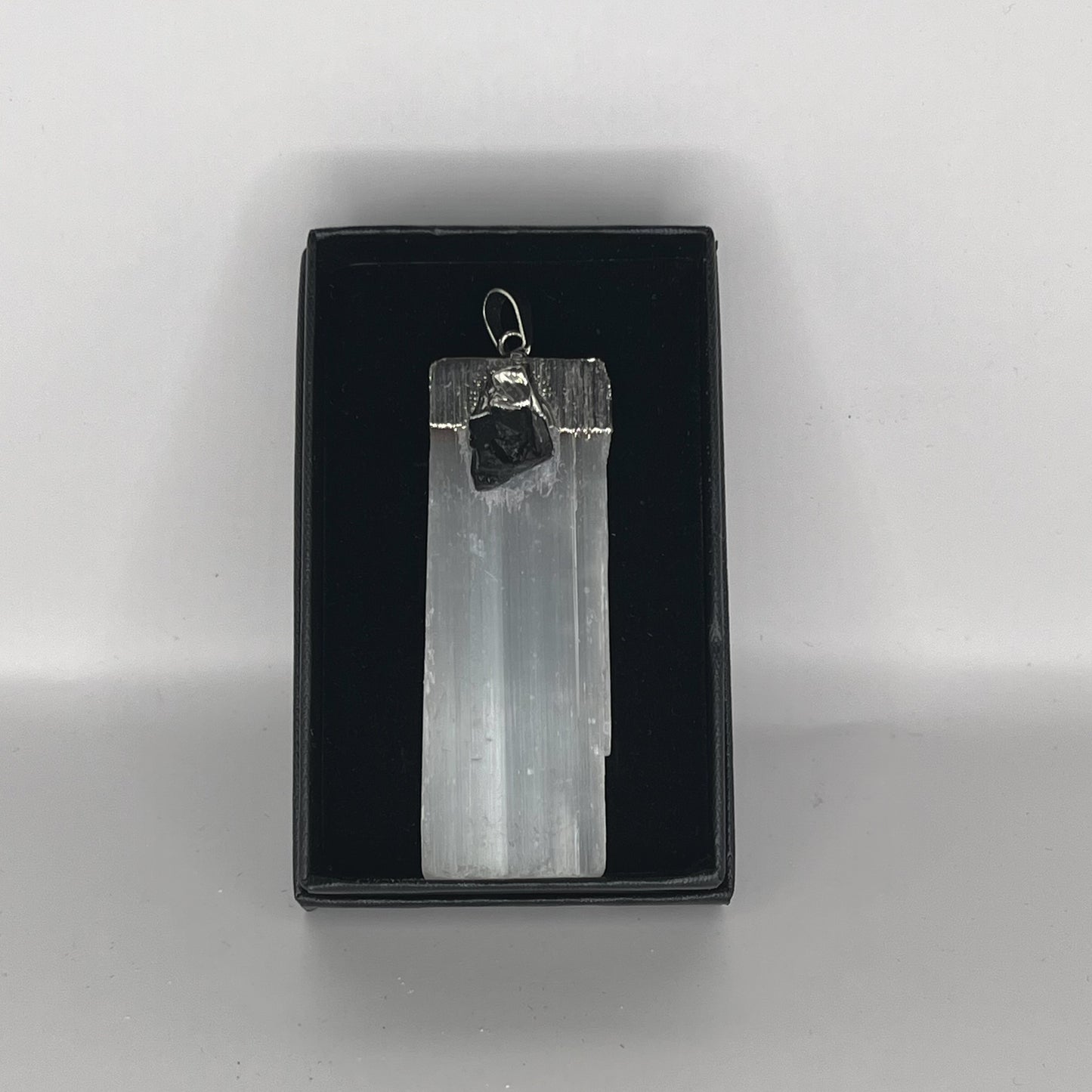 Selenite and Black Tourmaline Pendant