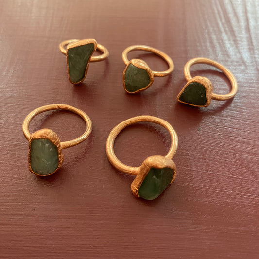 Assorted Green Adventurine Copper Ring