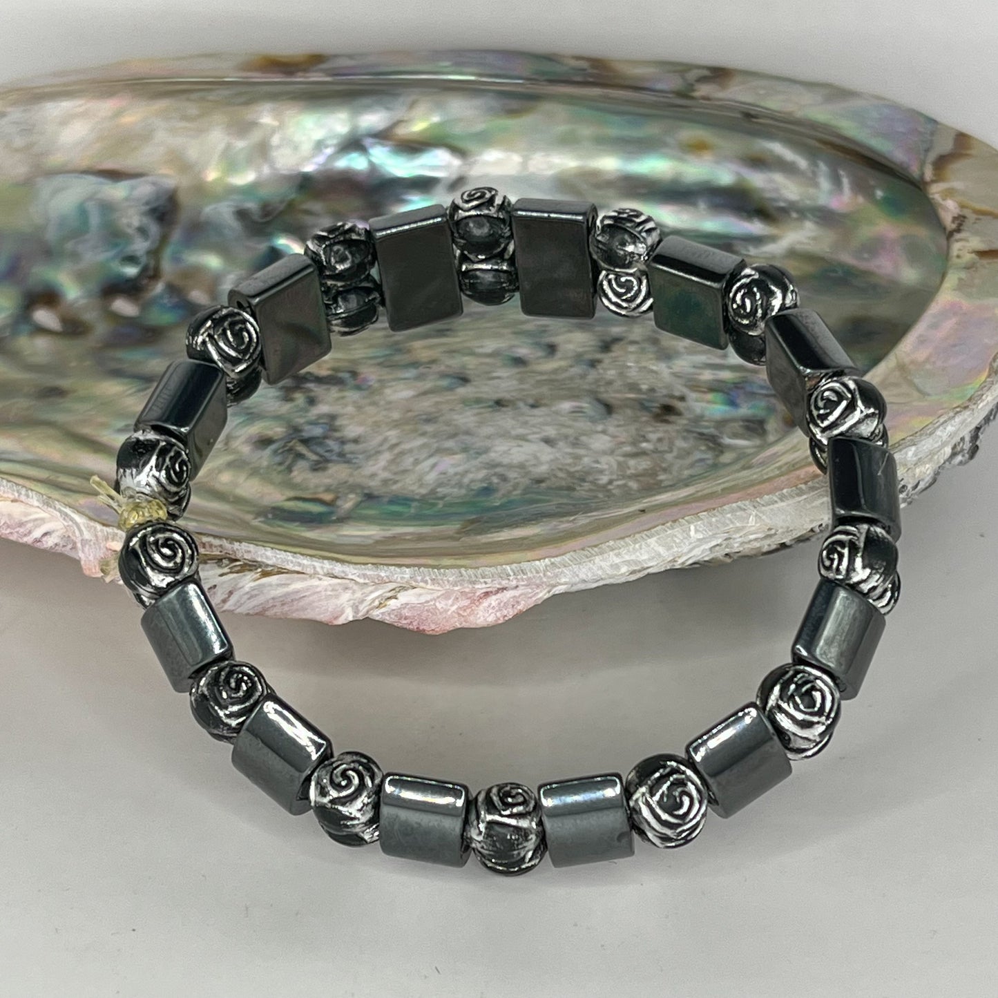 Hematite Bars and Roses Bracelet