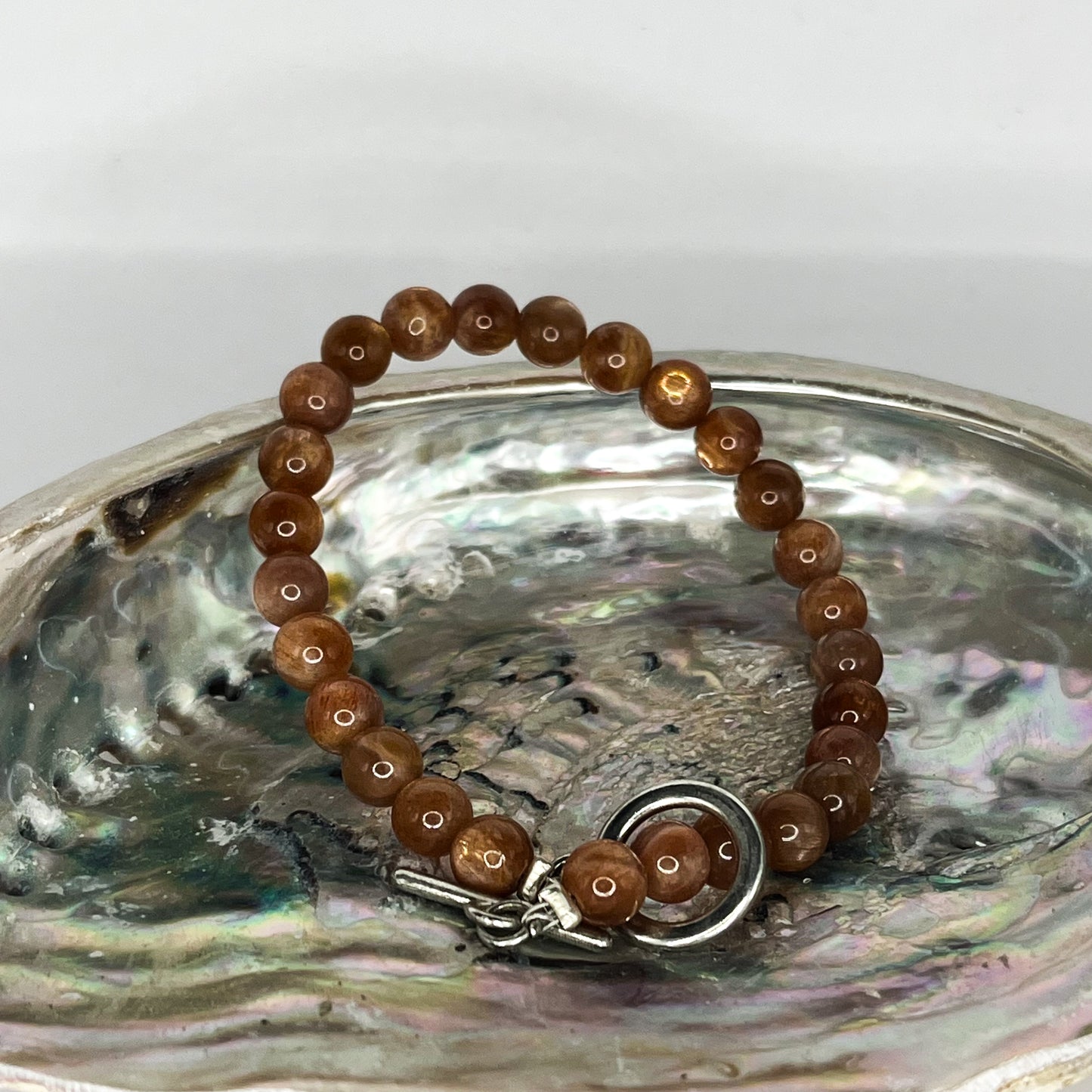 Sunstone Round Bead Bracelet with Clasp