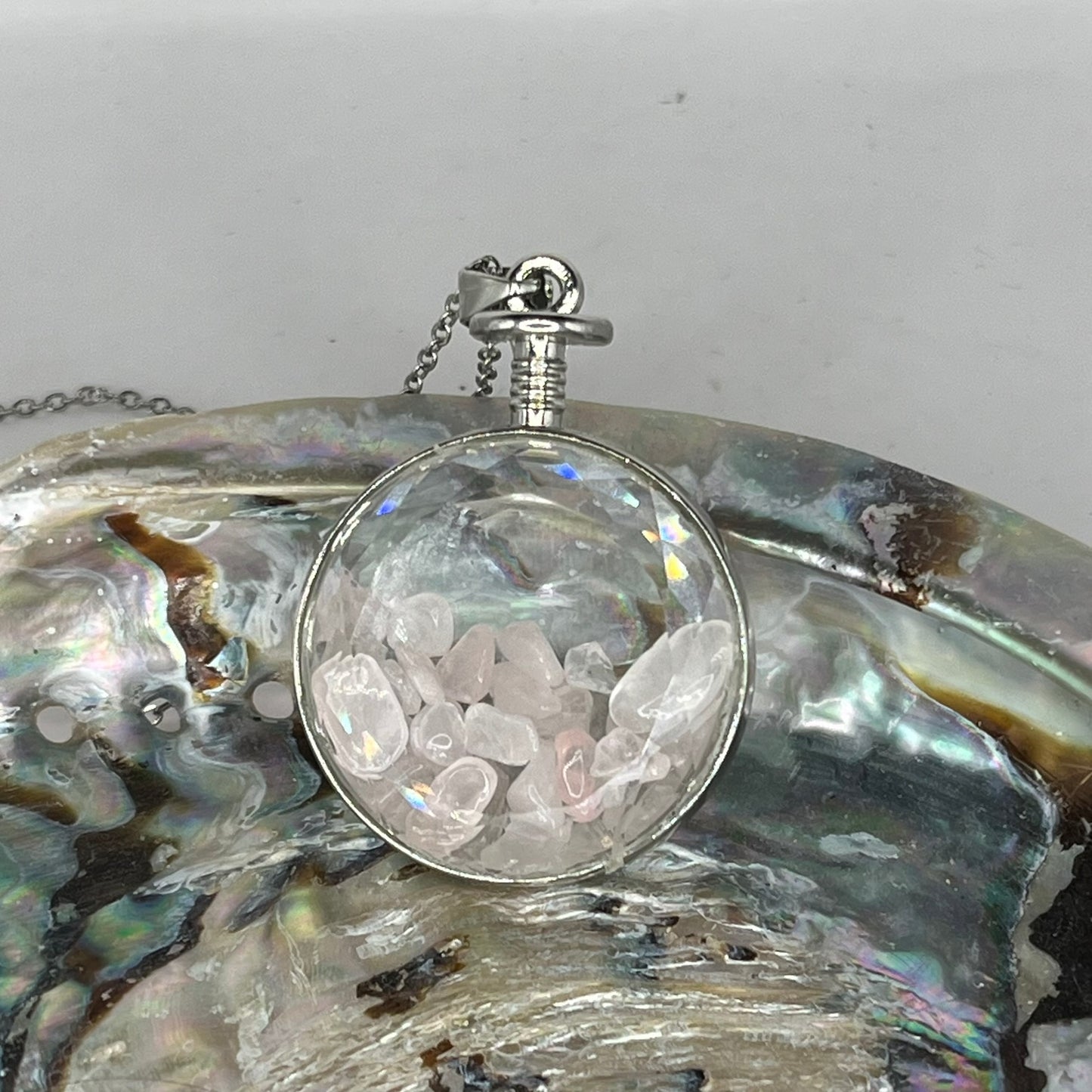 Assorted Gemstone-Filled Glass Pendants on Stainless Steel Chains