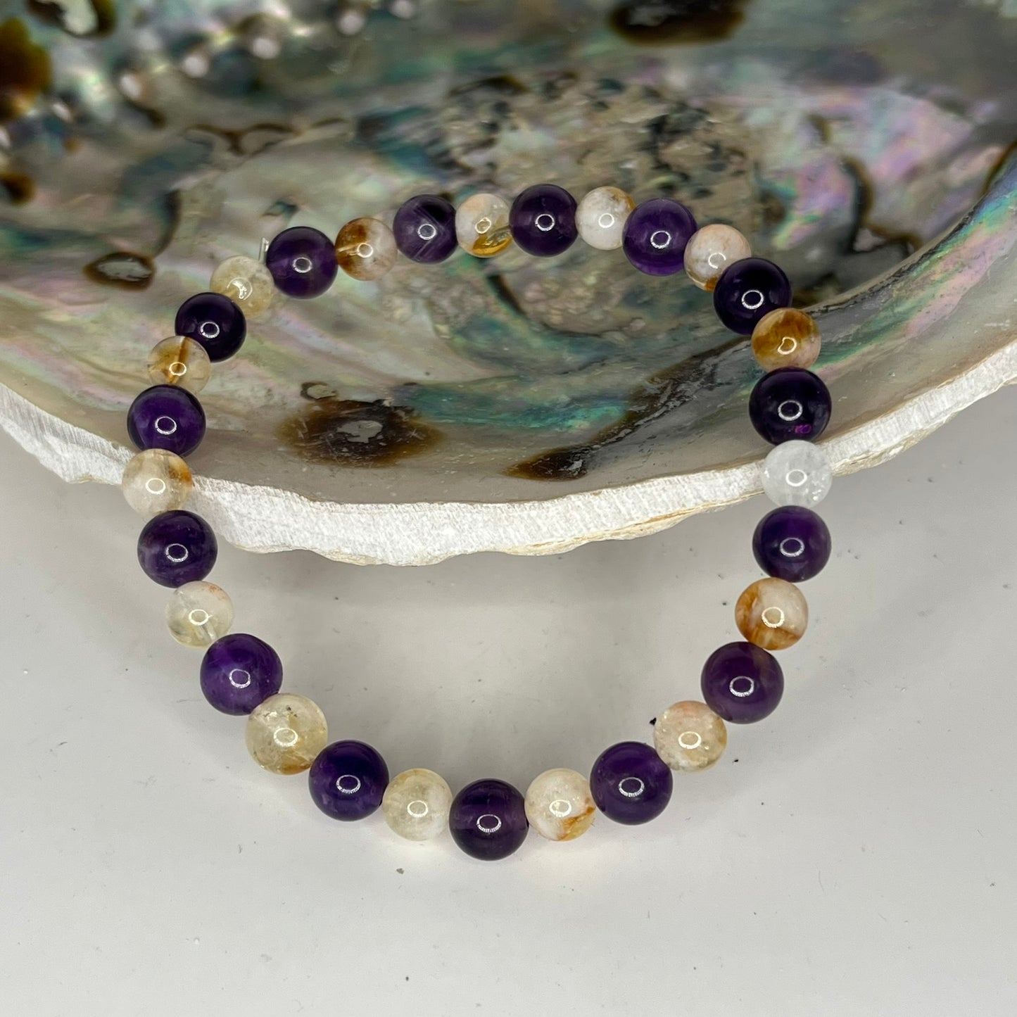 Amethyst and Citrine Round Bead Bracelet