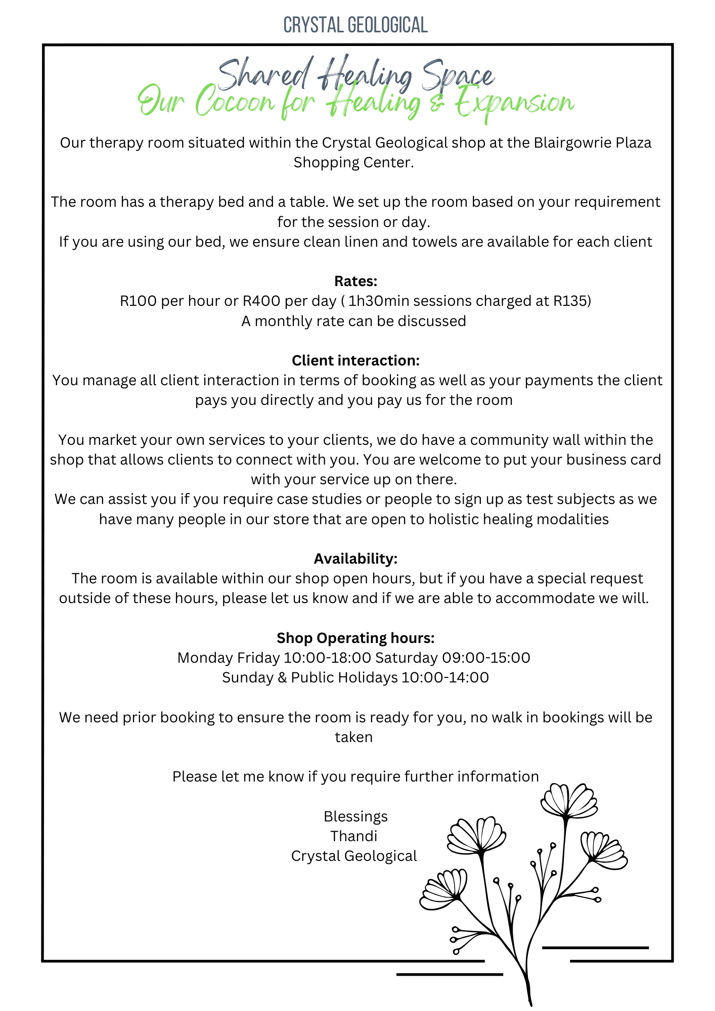 Therapy Room Booking