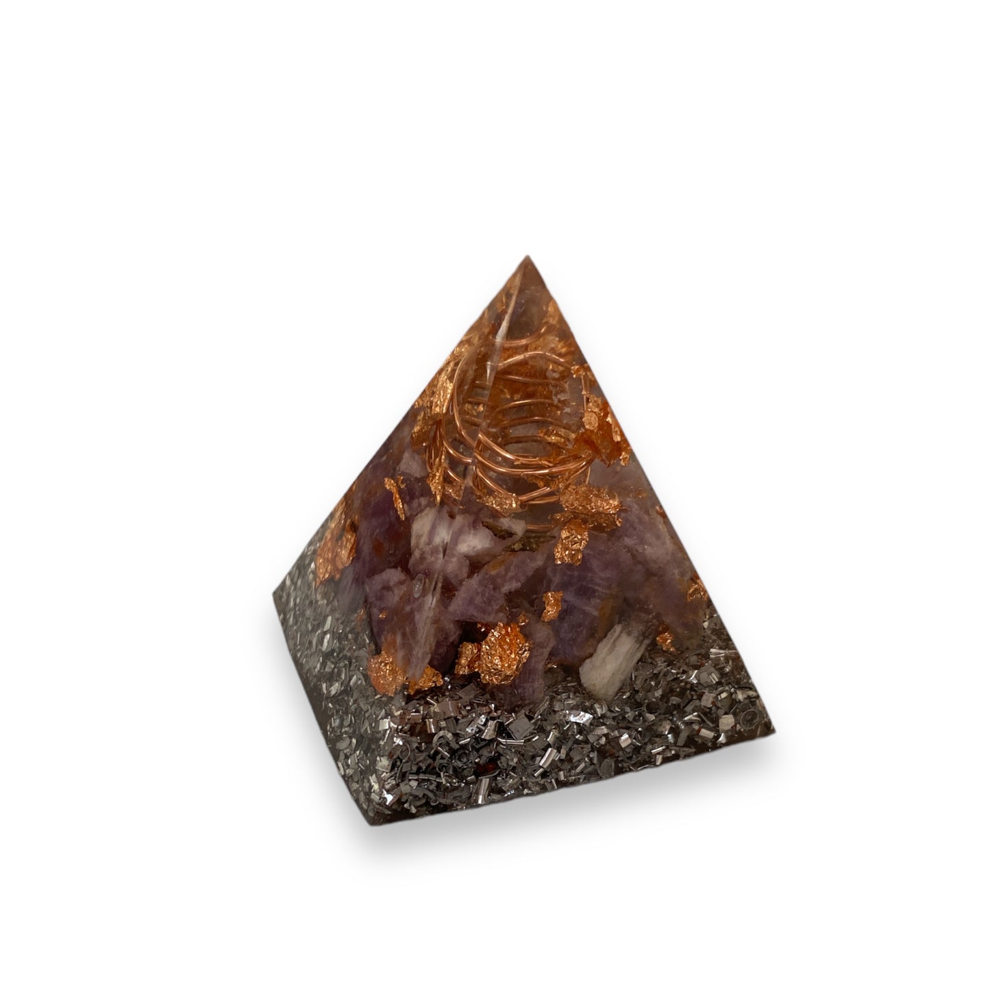 Amethyst & Copper Leaf Pyramid - 5cm - Crystal Geological
