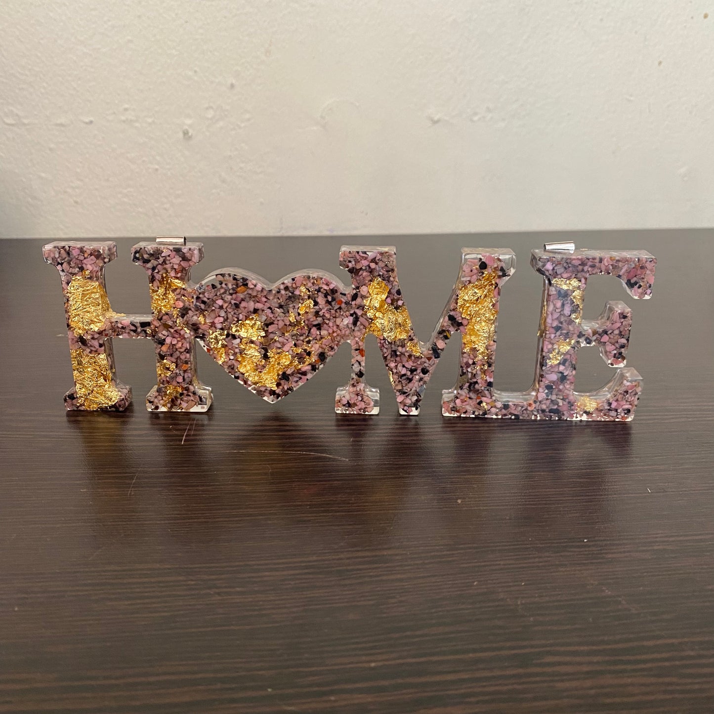Rhodonite & Gold Leaf Home Sign - Hanging or Stand