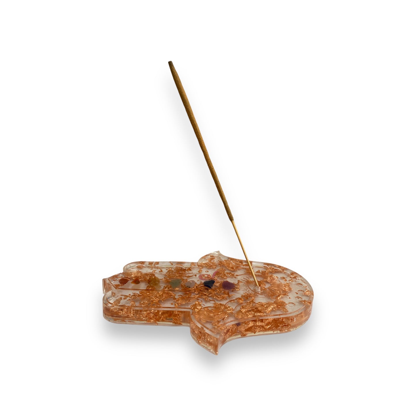 Chakra Gemstone & Copper Leaf Hamsa Hand Incense Holder - 12cm