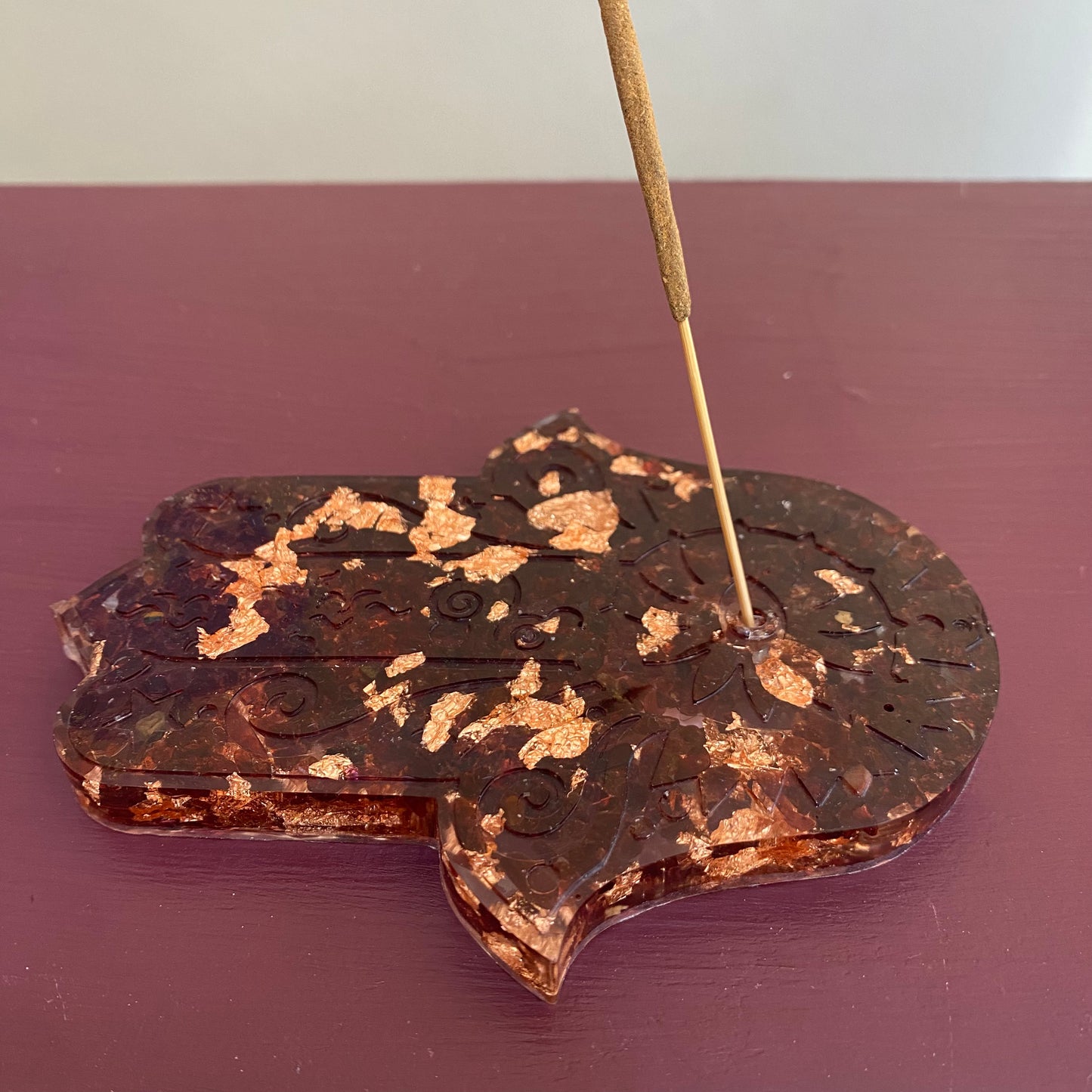 Garnet Copper Leaf Incense Holder - 12cm