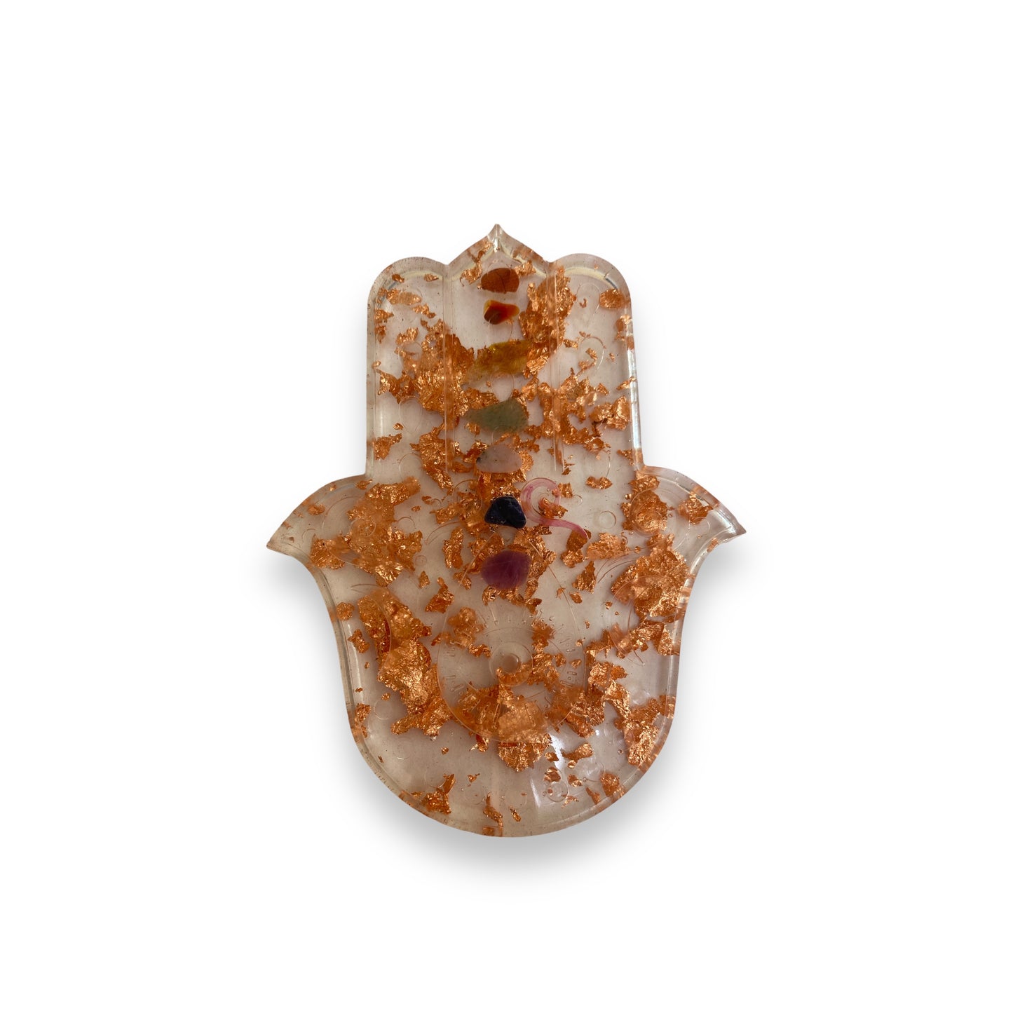 Chakra Gemstone & Copper Leaf Hamsa Hand Incense Holder - 12cm