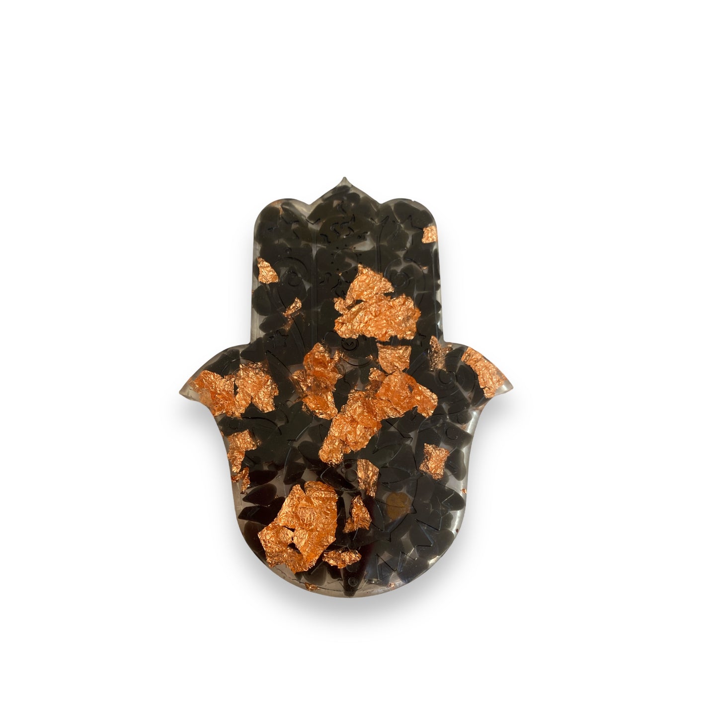 Black Obsidian & Copper Leaf Hamsa Hand Incense Holder - 12cm