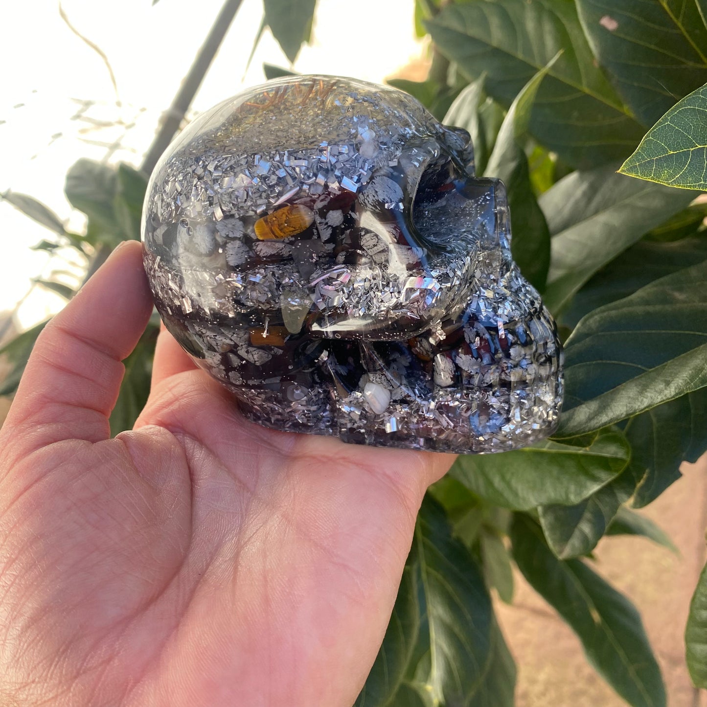 Orgonite Snowflake Obsidian Skull - 8cm - Crystal Geological