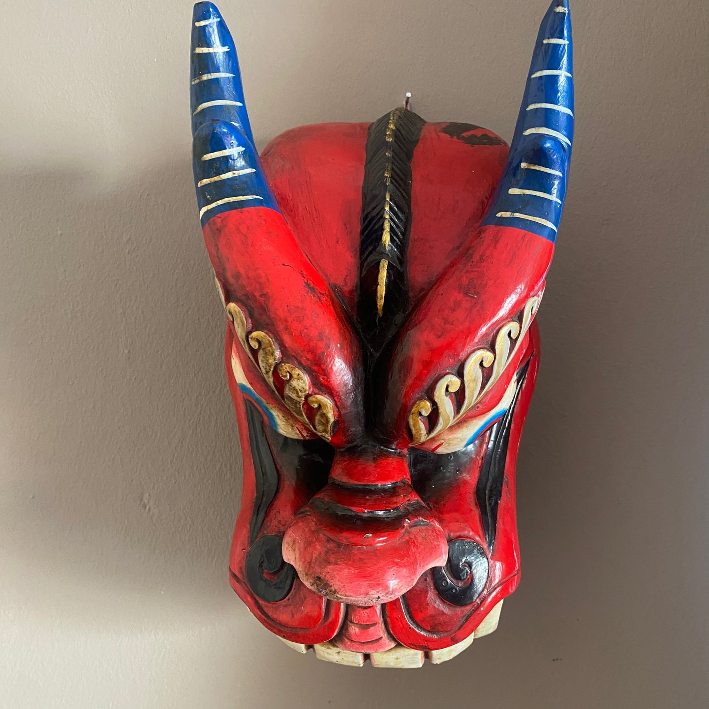 Dragon Nepali Wooden Mask - Red - Large