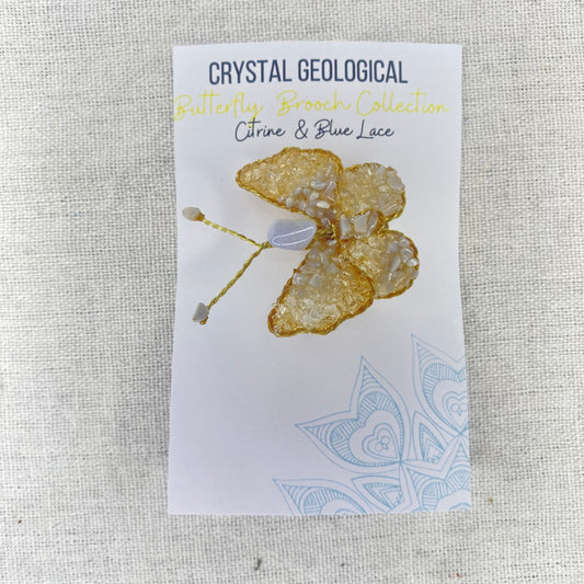 Citrine & Blue Lace Agate Butterfly Brooch