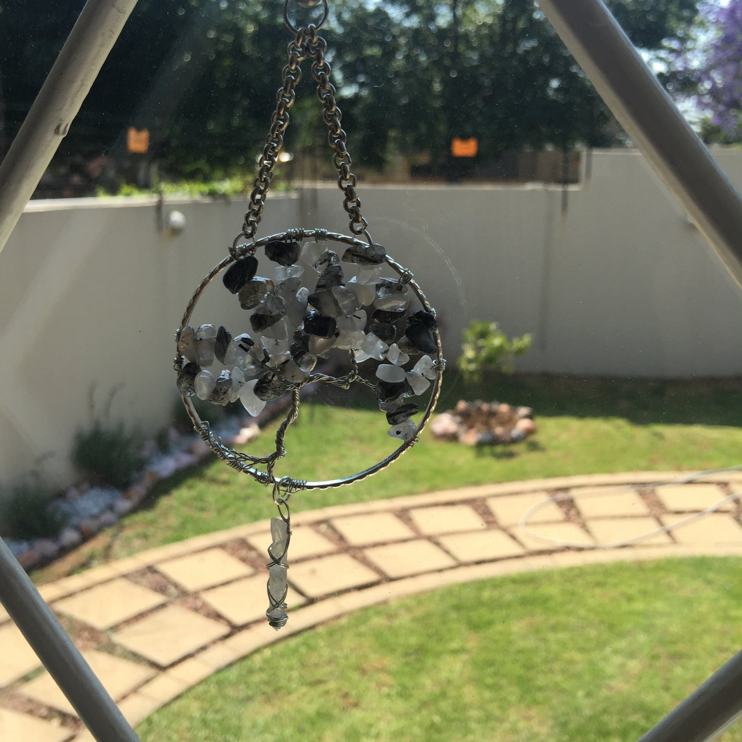 Tourmalated Quartz Silver Suncatcher with Crystal Point - Crystal Geological