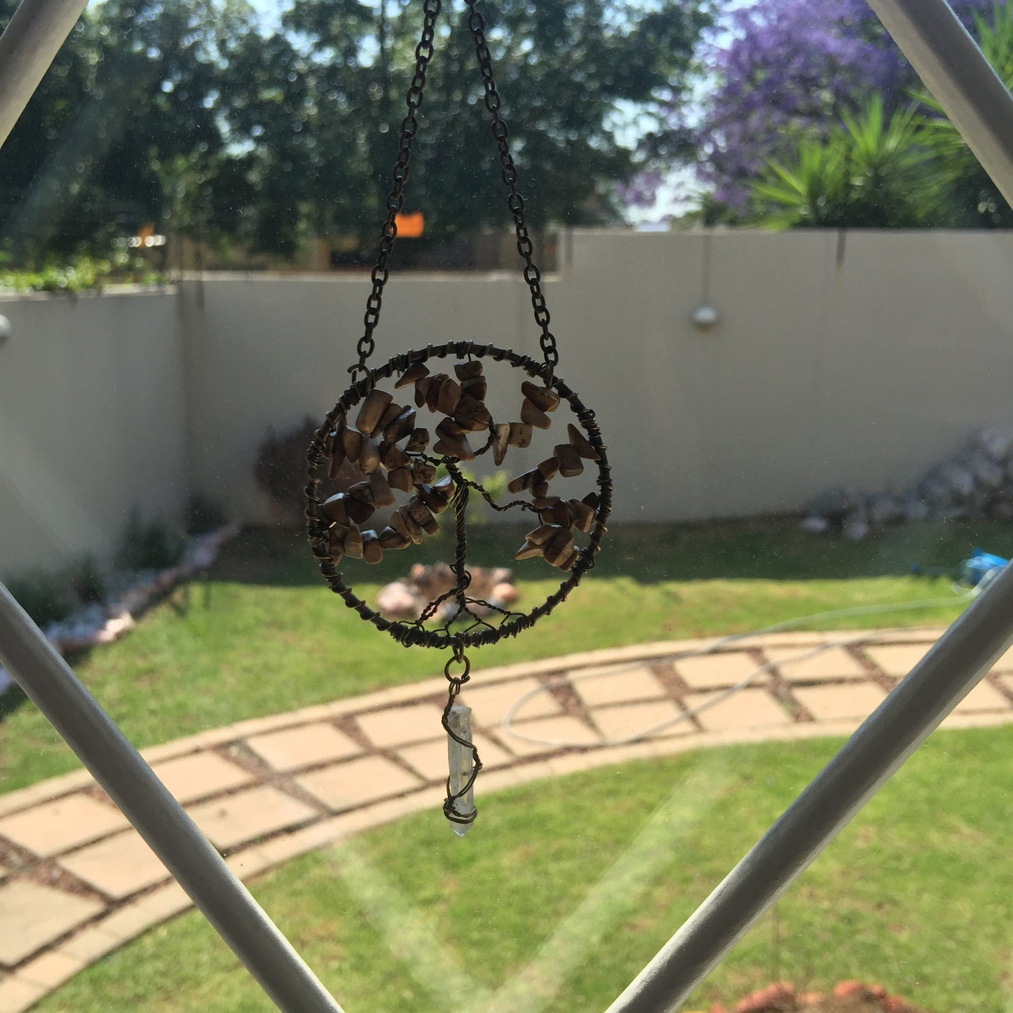 Picture jasper Copper Suncatcher with Crystal Point - Crystal Geological