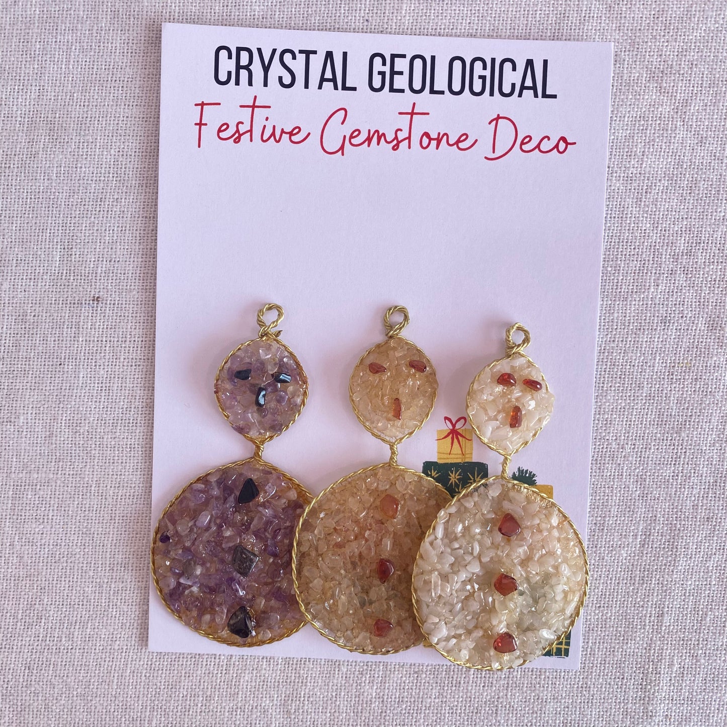 Christmas Decorations- Mixed Gemstone Snowman- pack of 3 - Crystal Geological