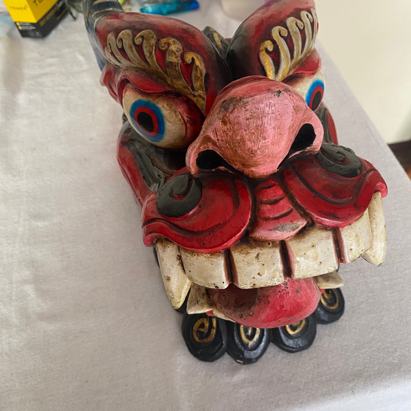 Dragon Nepali Wooden Mask - Red - Large