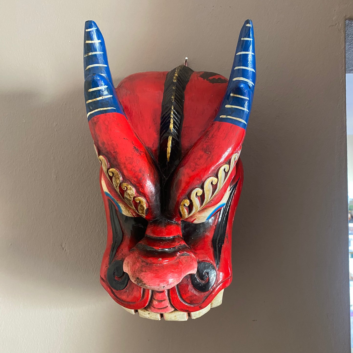 Dragon Nepali Wooden Mask - Red - Large