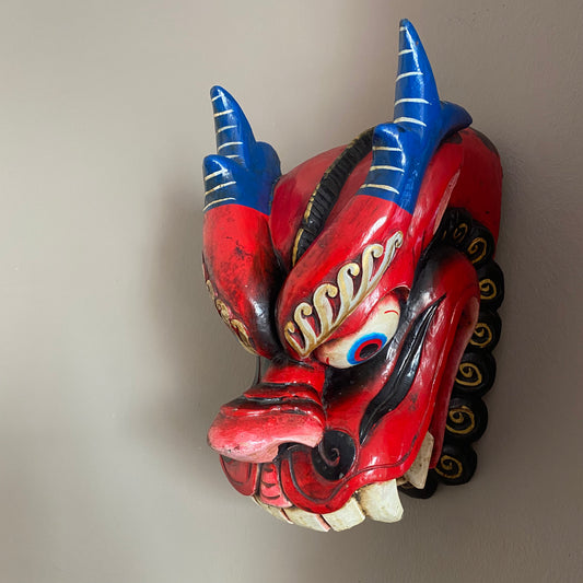 Dragon Nepali Wooden Mask - Red - Large - Crystal Geological