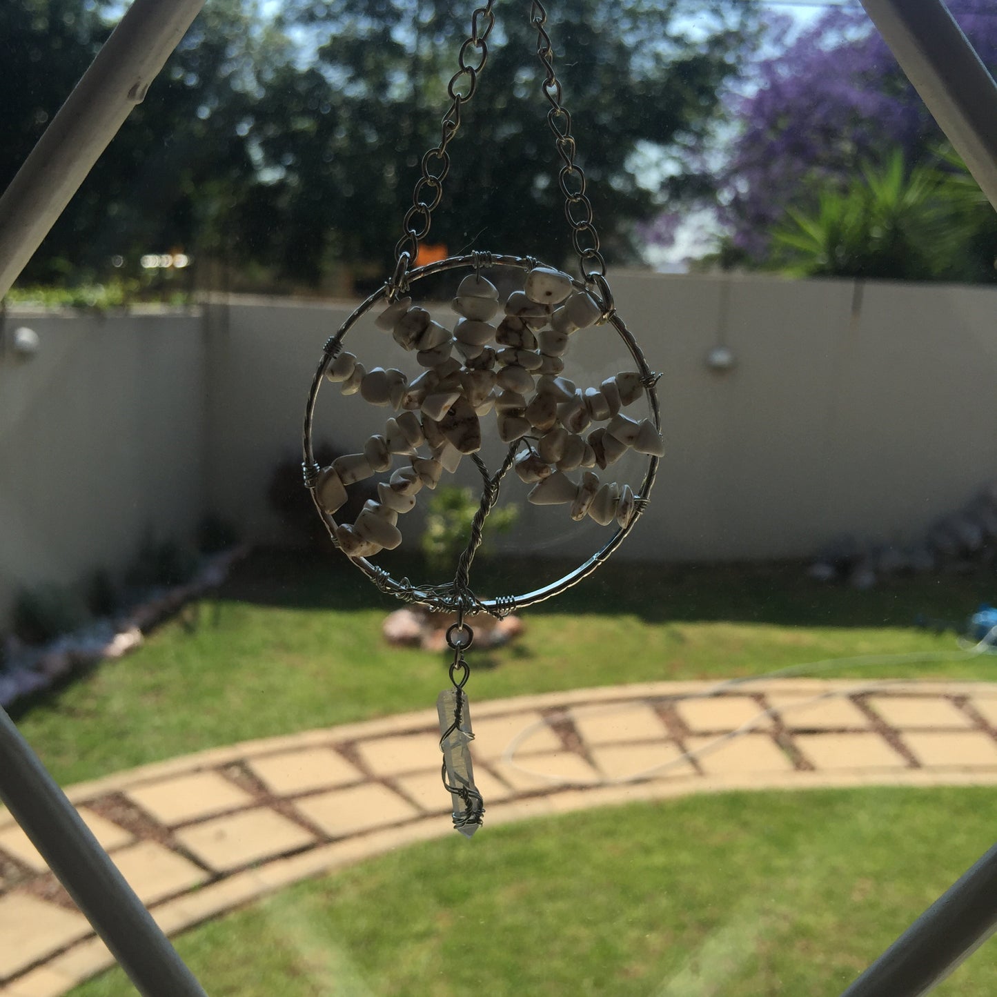 Howlite Silver Suncatchers with Crystal Point - Crystal Geological