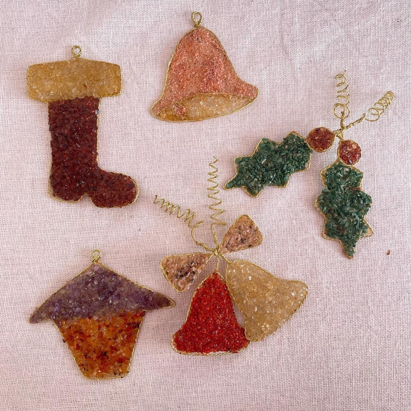 Christmas Tree Decorations- Mixed Gemstone Tree Deco - Set of 5 - Crystal Geological