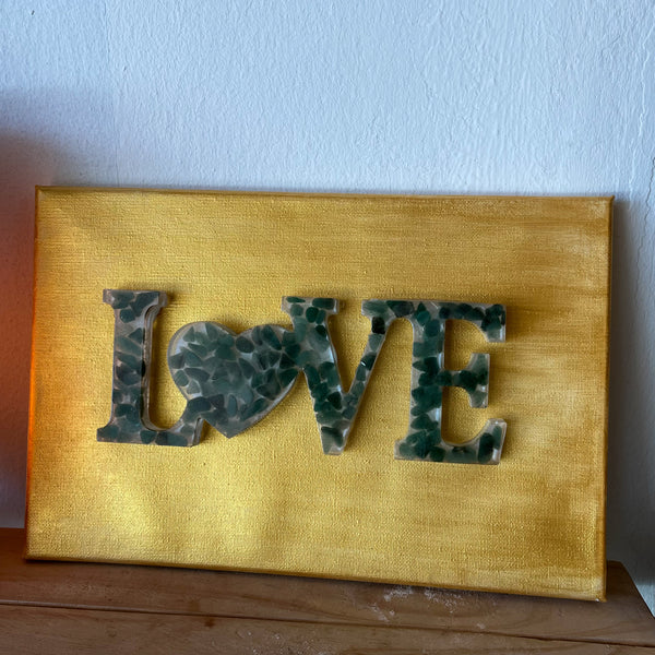 Assorted Gemstone-Resin “Love” Signs on Canvas