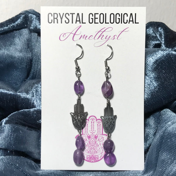 Amythest Beaded Earring Pair - Crystal Geological