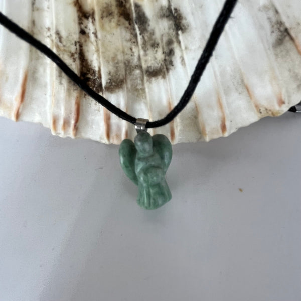 Amazonite Angel Pendant on Black Cord