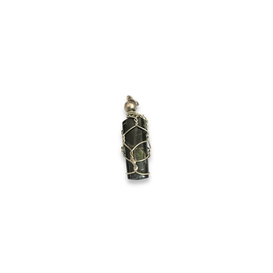 Green Tourmaline Pendant with Sterling Silver Design