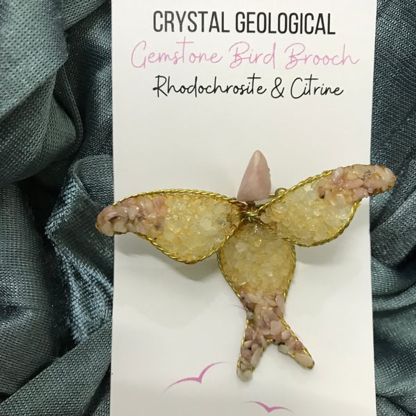 Assorted Gemstone Bird Brooch