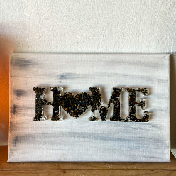 Assorted Gemstone Resin “Home” Signs on Canvas