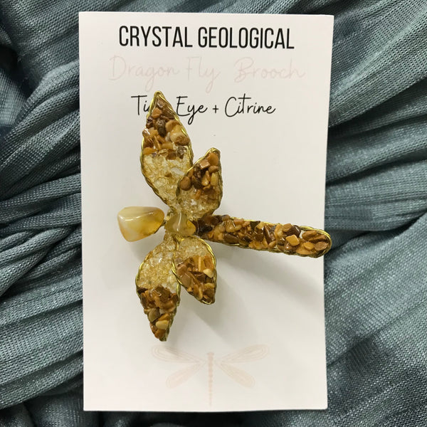 Assorted Gemstone Dragonfly Brooch