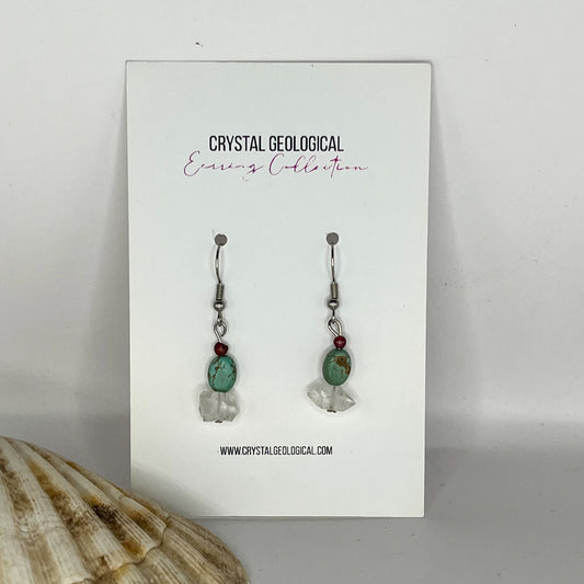 Garnet, Turquoise and Herkimar Diamond Beaded Earring Pair