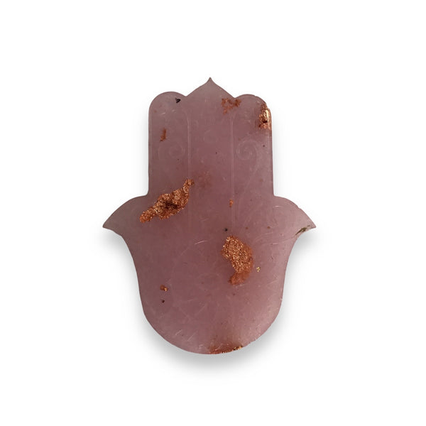 Rose Quartz & Copper Leaf Hamsa Hand Incense Holder - 12cm - Crystal Geological