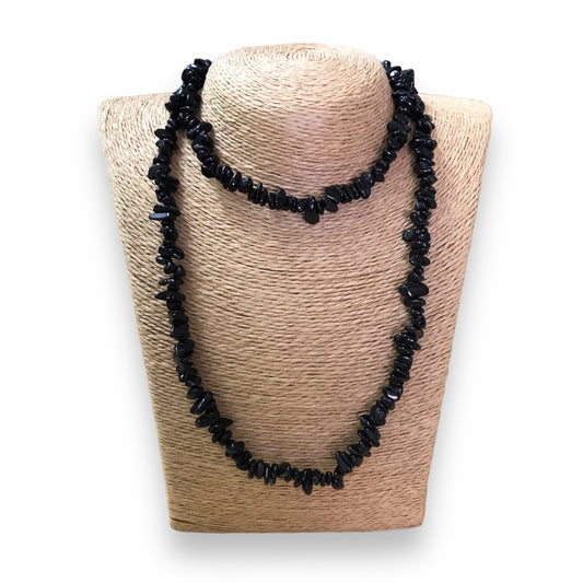 Black Tourmaline Chip Bead Necklace-40cm