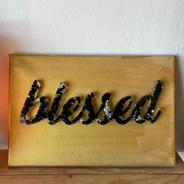 Assorted Gemstone Resin “blessed” Signs on Canvas