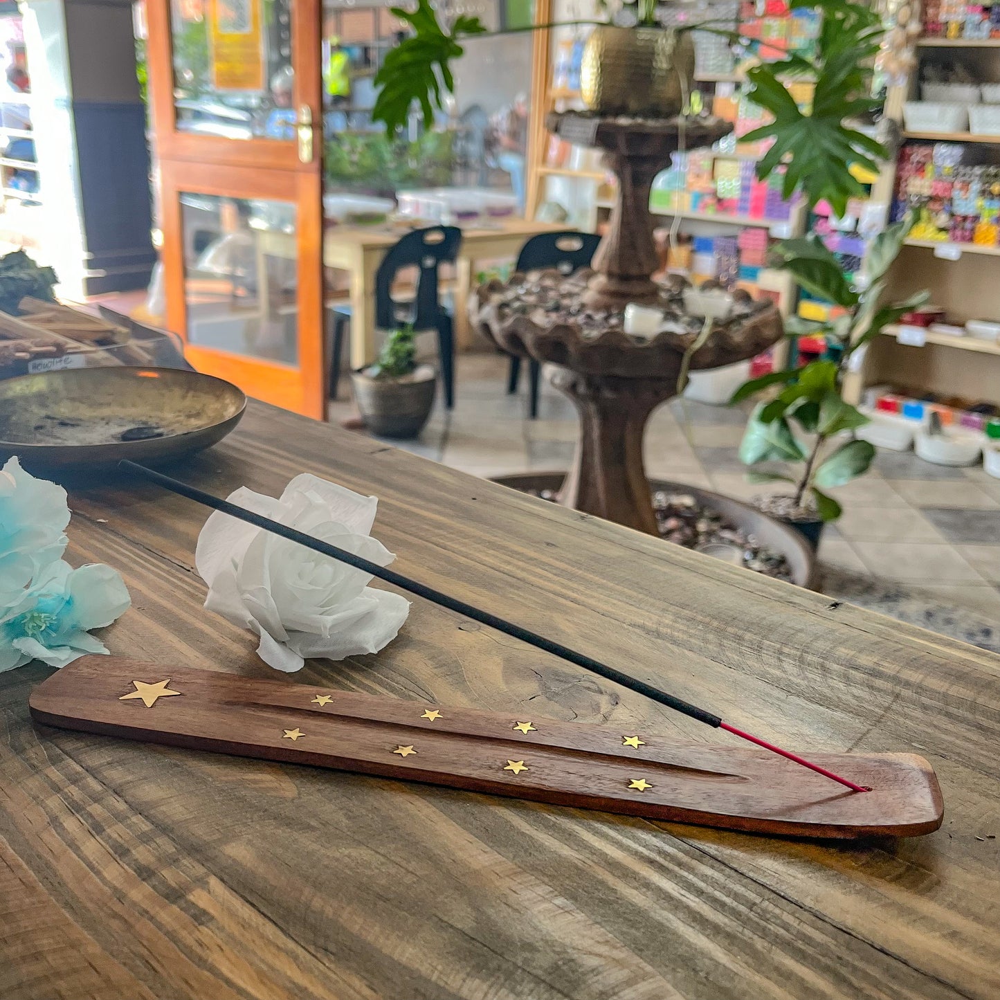 Wooden Incense Holder with Gold Stars - 25 cm