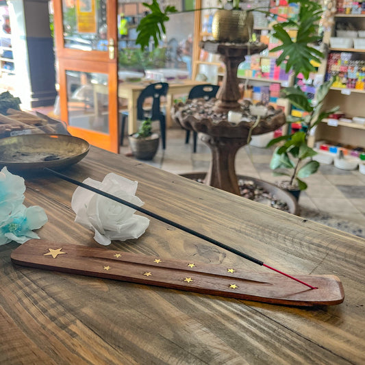 Wooden Incense Holder with Gold Stars - 25 cm
