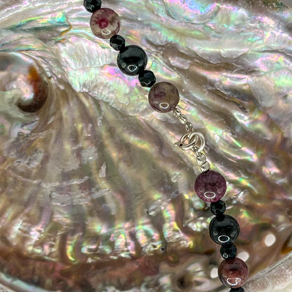 Faceted Black Tourmaline and and Round Agate Necklaces with Silver Clasp