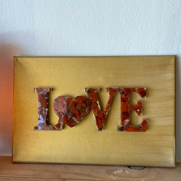 Assorted Gemstone-Resin “Love” Signs on Canvas