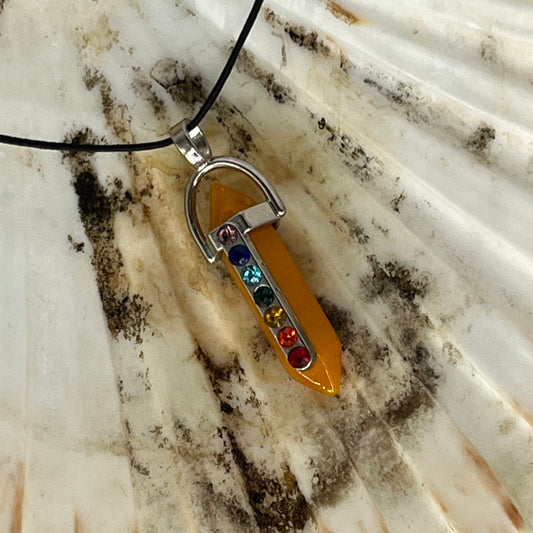 Yellow Calcite Chakra Pointer on Black Cord